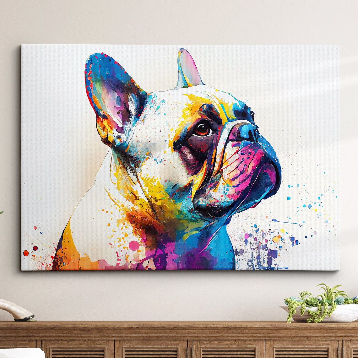 Colorful French Bulldog Dog Pet Abstract Modern Oil Painting Wall Art Framed Canvas Poster Print Home Kitchen Office Room Decor Gifts
