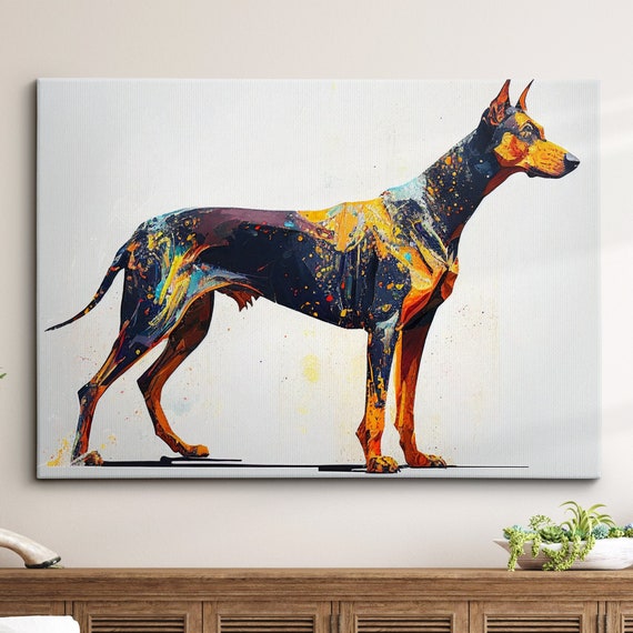 Colorful Dobermann Pinscher Dog Pet Abstract Modern Oil Painting Wall Art Framed Canvas Poster Print Home Kitchen Office Room Decor Gifts