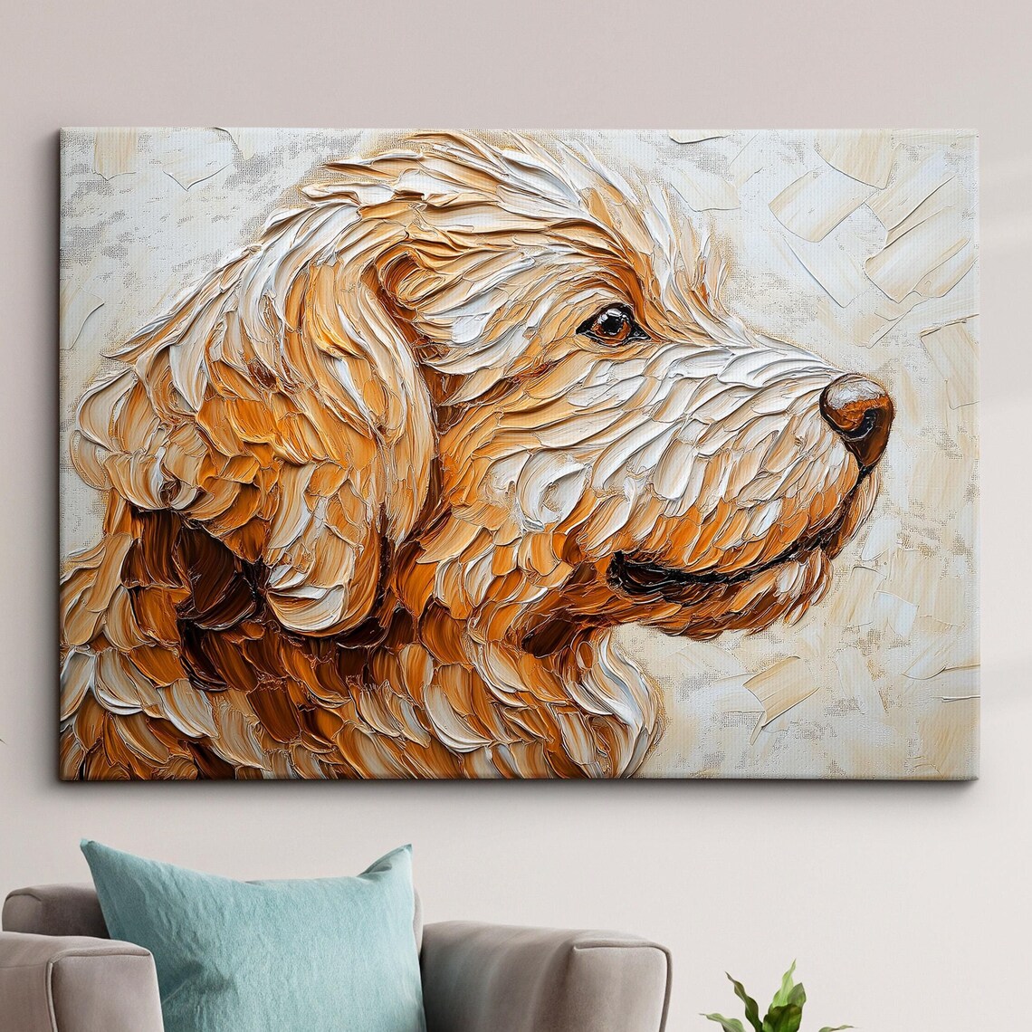 Golden Cockapoo Profile Impasto Oil Painting Dog Portrait Poster