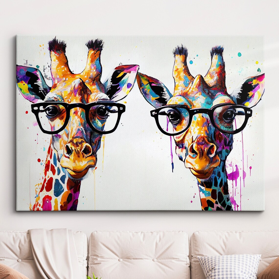 Colorful Giraffes With Glasses Abstract Art Print