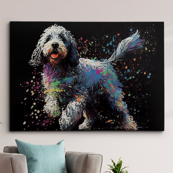 Colorful Cockapoo Dog Pet Abstract Modern Oil Painting Wall Art Framed Canvas Poster Print Home Kitchen Office Room Decor Gifts