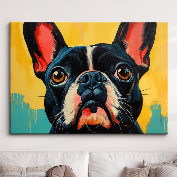 Colorful French Bulldog Abstract Modern Oil Painting Wall Art Framed Canvas Poster Print Home Kitchen Office Room Decor Dog Gift Ideas