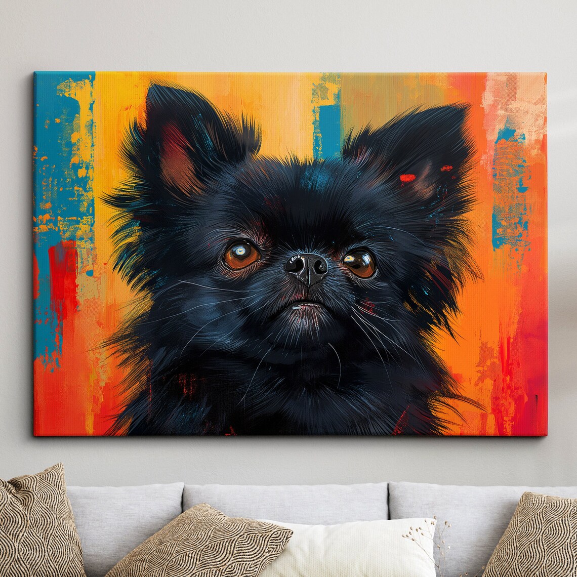 Black Pomeranian Dog Portrait Fiery Orange Abstract Paint Art Poster