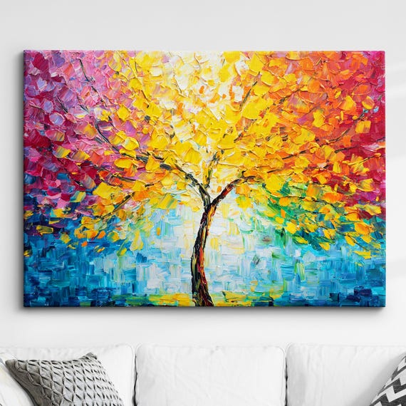 Palette Painting Tree Of Life Landscape Abstract Oil Wall Art Framed Canvas Poster Print Home Kitchen Office Room Decor Gifts