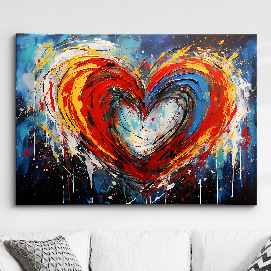 Dramatic Swirling Heart Blue and Red Abstract Oil Painting Poster