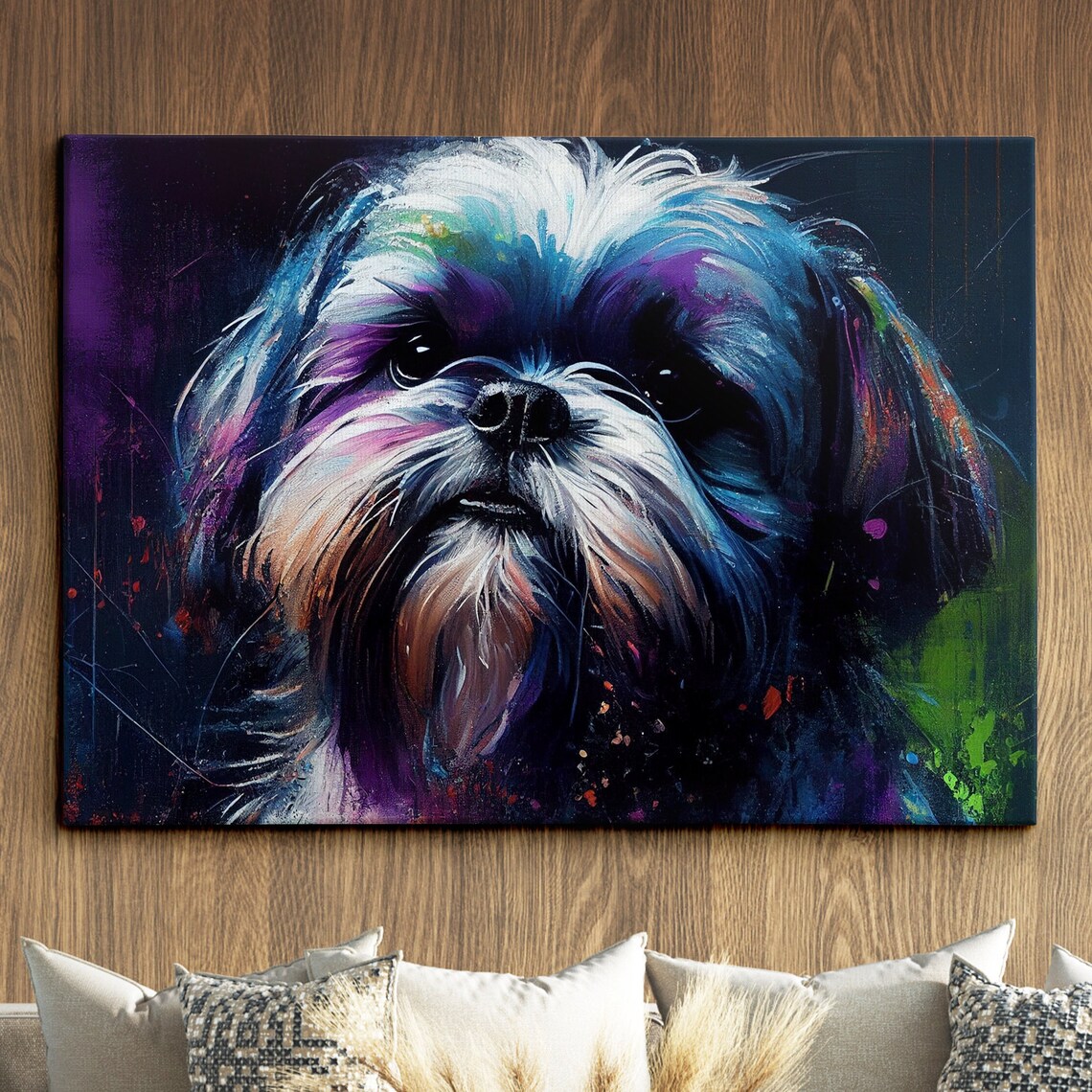 Shorkie Dog Abstract Modern Oil Painting Art Print
