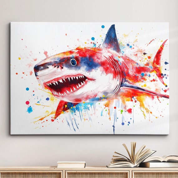 Sea Animal Abstract Oil Painting Colourful Paint Splatter Style Wall Art Framed Canvas Poster Print Homeoffice Room Decor