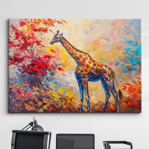 Colorful Giraffe With Glasses Abstract Oil Painting Style Wall Art Framed Canvas Poster Print Home Kitchen Office Room Decor Gifts