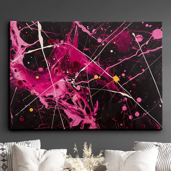 Modern Abstract Pink Black Free Form Exhibition Oil Painting Wall Art Framed Canvas Poster Print Home Living Room Decor