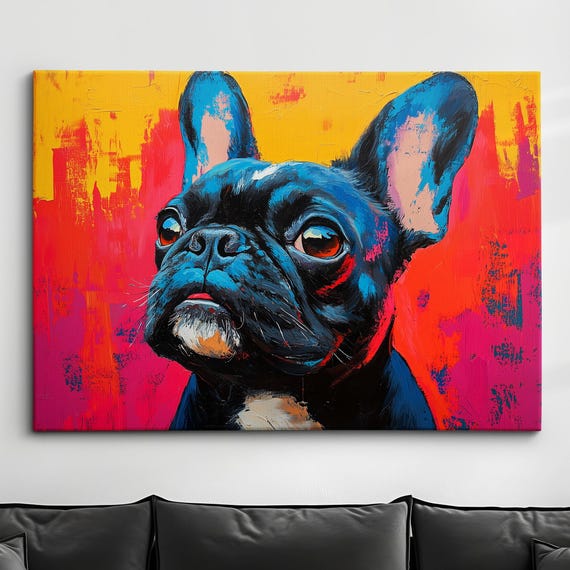 Colorful French Bulldog Abstract Modern Oil Painting Wall Art Framed Canvas Poster Print Home Kitchen Office Room Decor Dog Gift Ideas