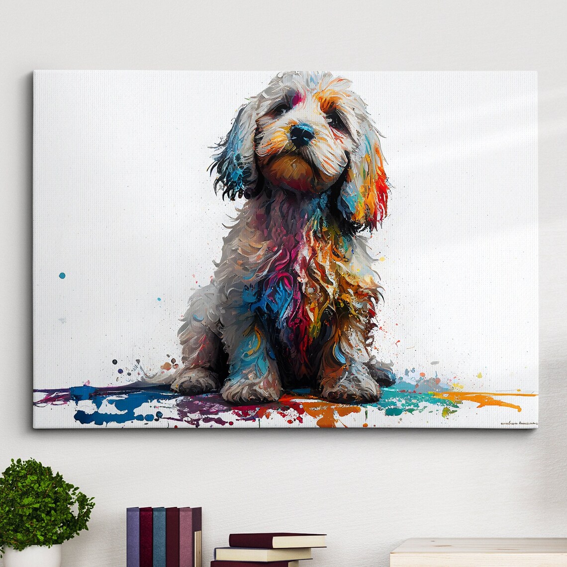 Cockapoo Puppy Watercolor Splash Portrait Dog Canvas Art Poster