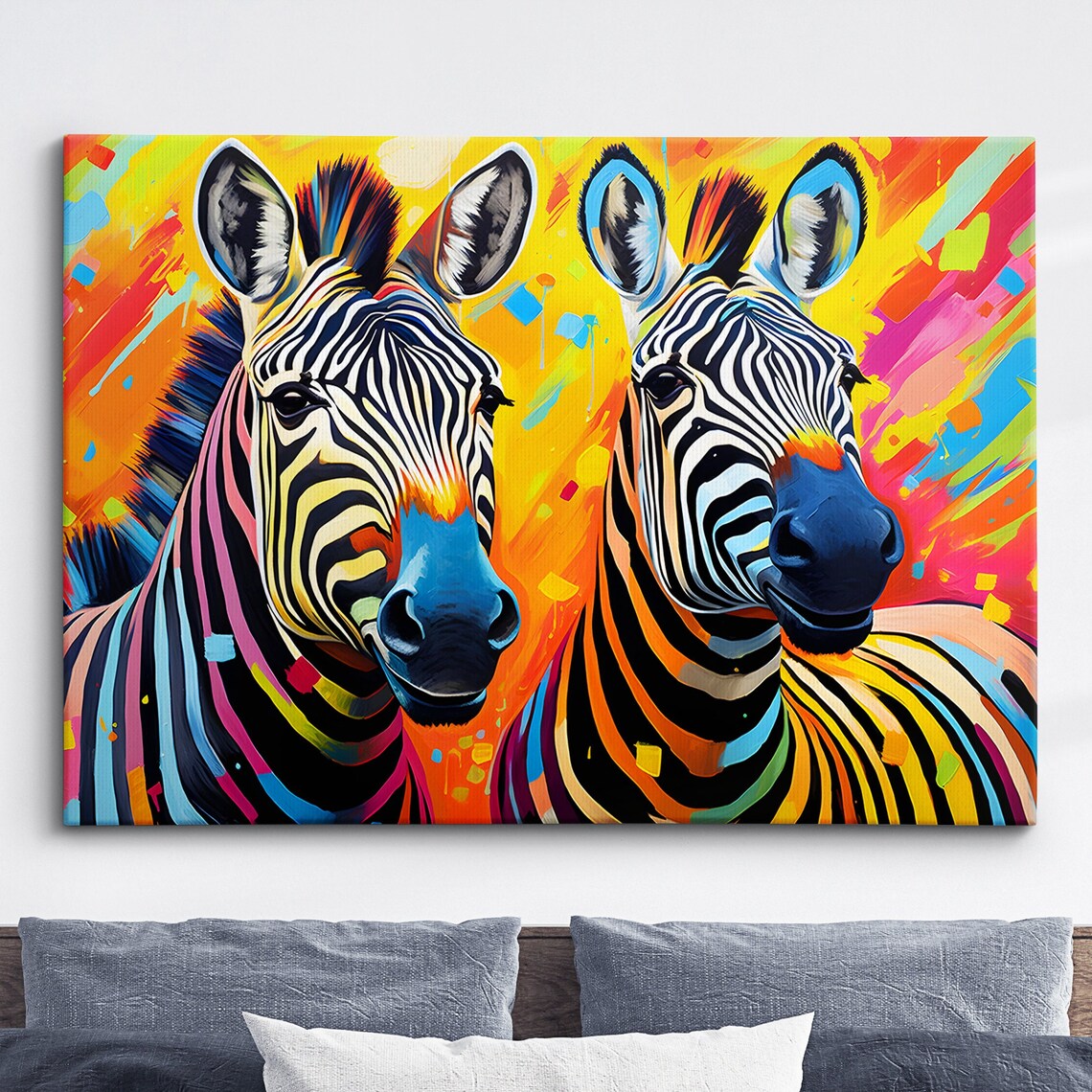 Pair Of Zebras Colorful Pop Art Abstract Painting Safari Poster