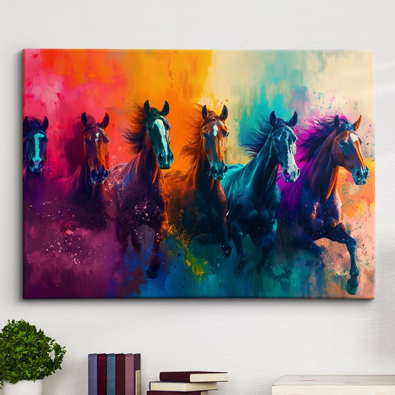 Colorful Horses Animal Abstract Oil Painting Paint Splatter Style Wall Art Framed Canvas Poster Print Home Living Room Decor Fun Horse Gift
