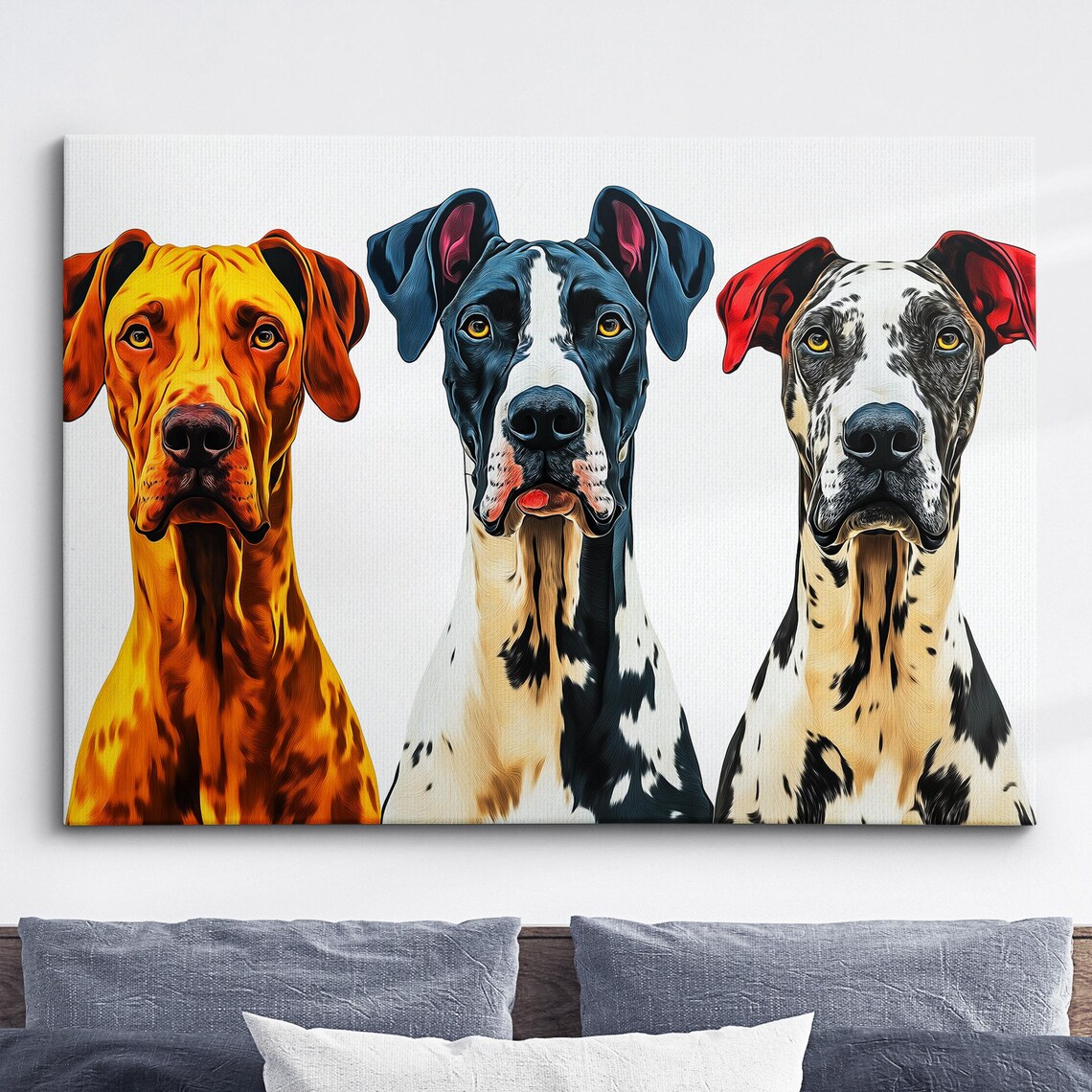 Three Great Danes Abstract Colorful Dog Faces Pop Art Poster