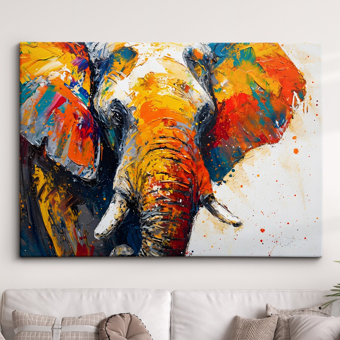 Colorful Elephant Face Paint Splatter Abstract Oil Art Poster