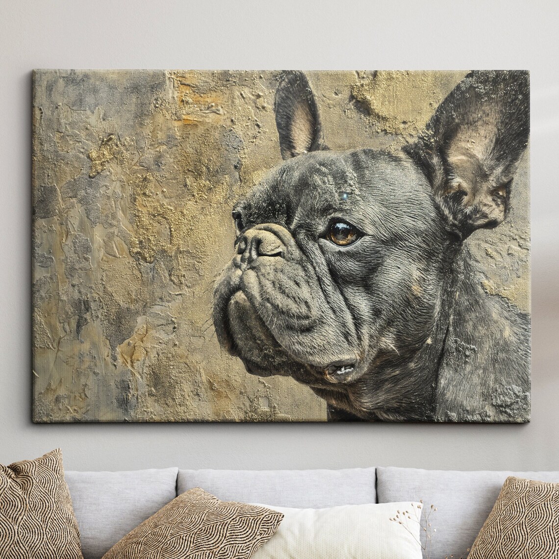 Gold Grey French Bulldog Home Kitchen Poster Print