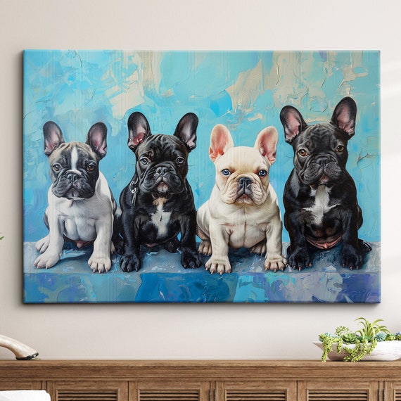 French Bulldogs Sat On A Wall Dog Pet Abstract Modern Oil Painting Art Framed Canvas Poster Print Home Living Room Decor Gift Ideas