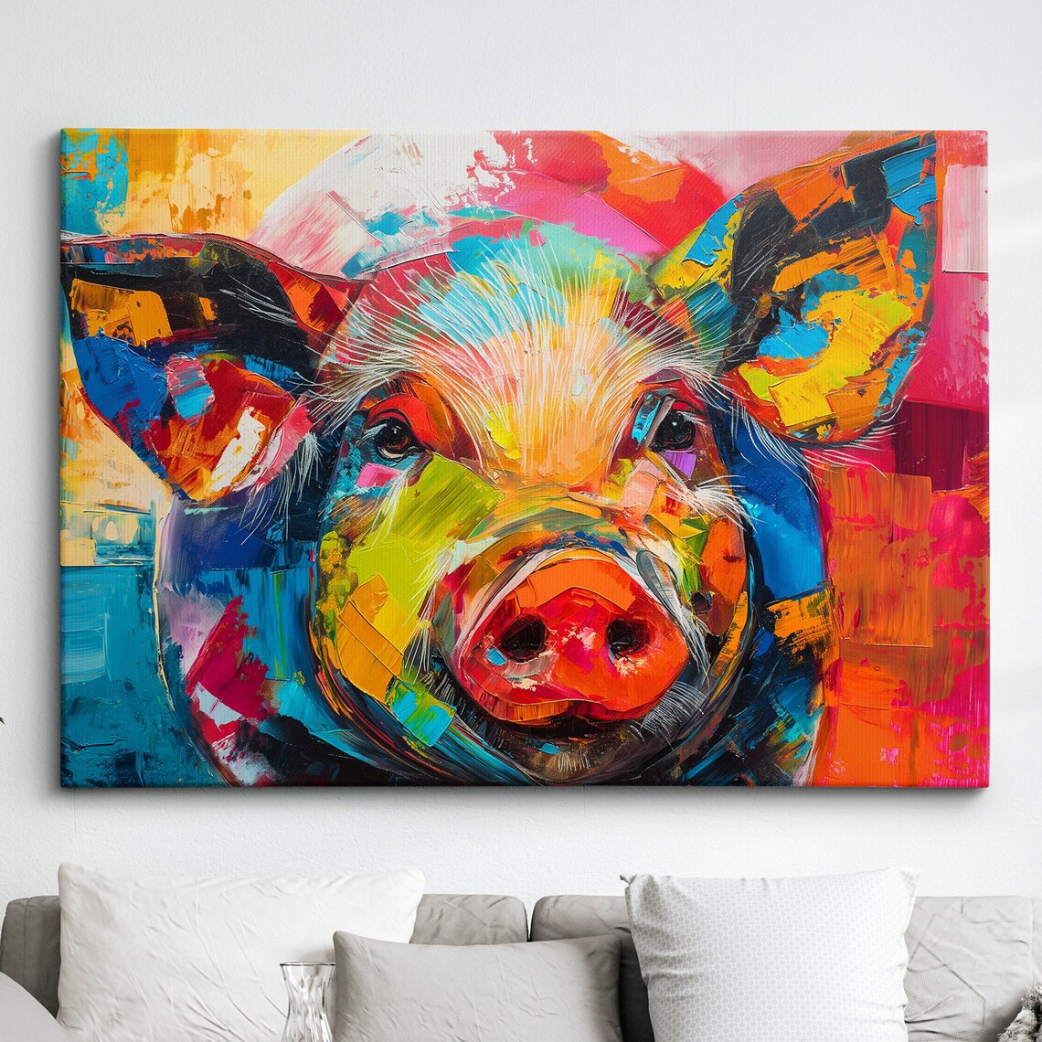 Colorful Abstract Pig Portrait Vibrant Pop Art Painting Poster