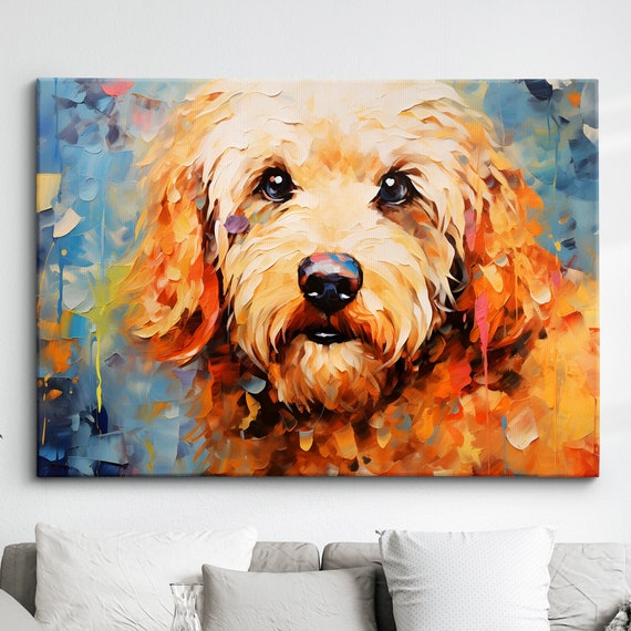 Colorful Cockapoo Dog Pet Abstract Modern Oil Painting Wall Art Framed Canvas Poster Print Home Kitchen Living Room Decor