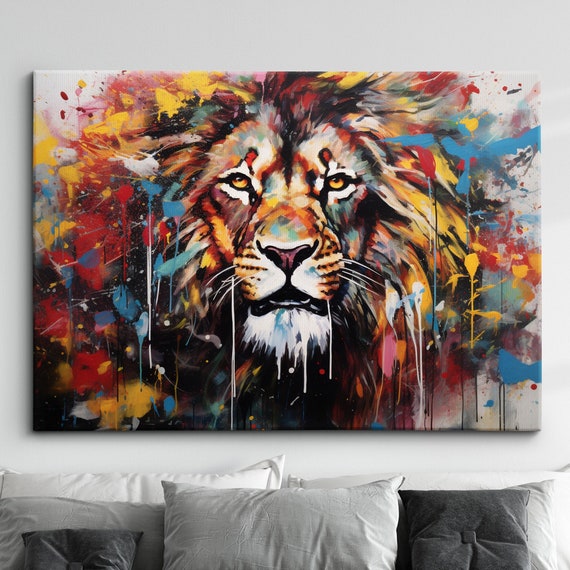 Lion Abstract Modern Painting, Splatter Drip Art Print