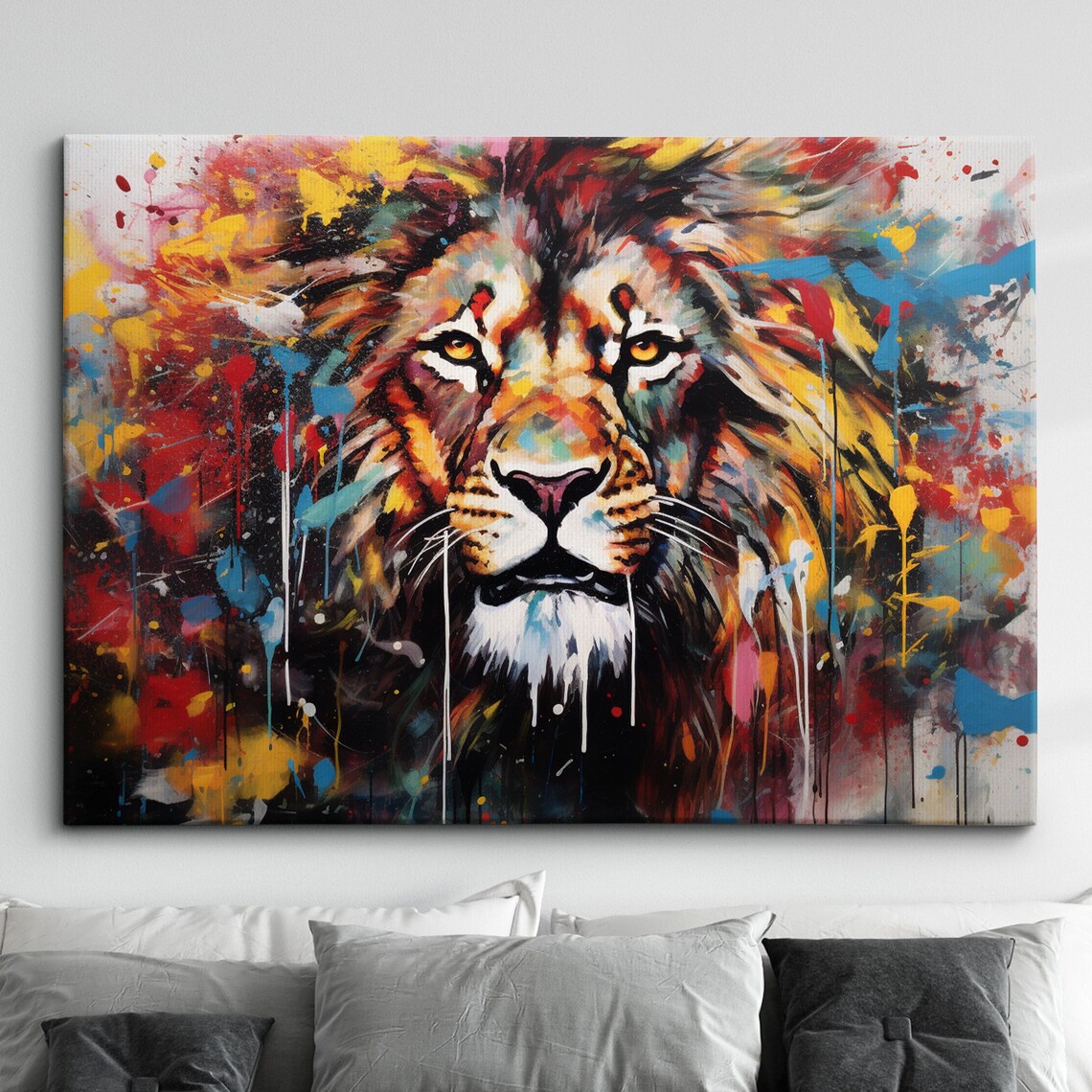 Lion Abstract Modern Painting, Splatter Drip Art Print