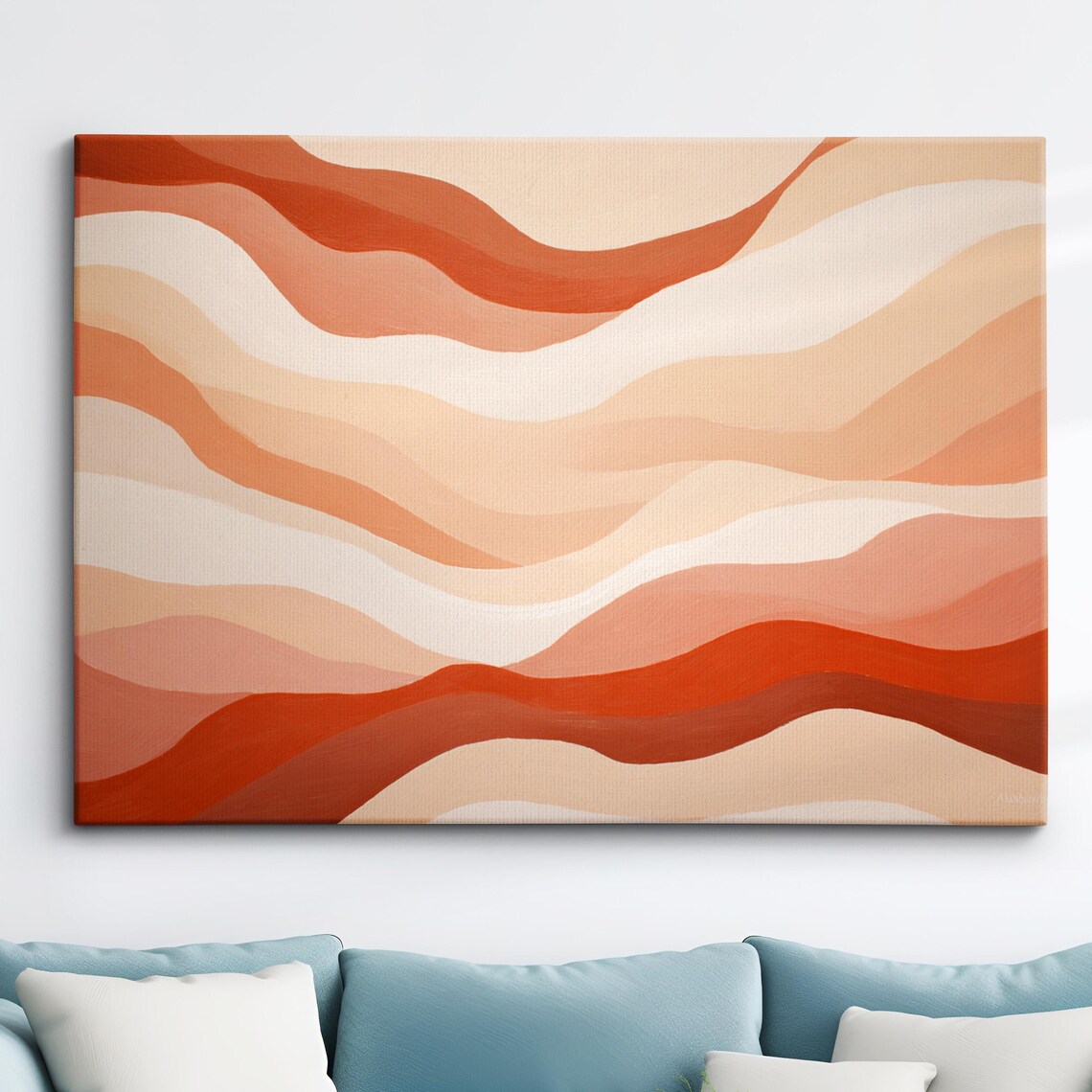 Terracotta Orange Wavy Layers Modern Abstract Canvas Art Poster