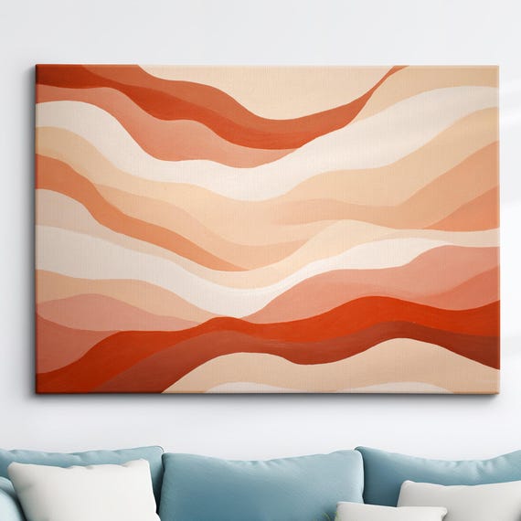 Calm Pastel Waves Abstract Oil Painting Splatter Style Wall Art Framed Canvas Poster Print Home Kitchen Office Room Decor Gifts