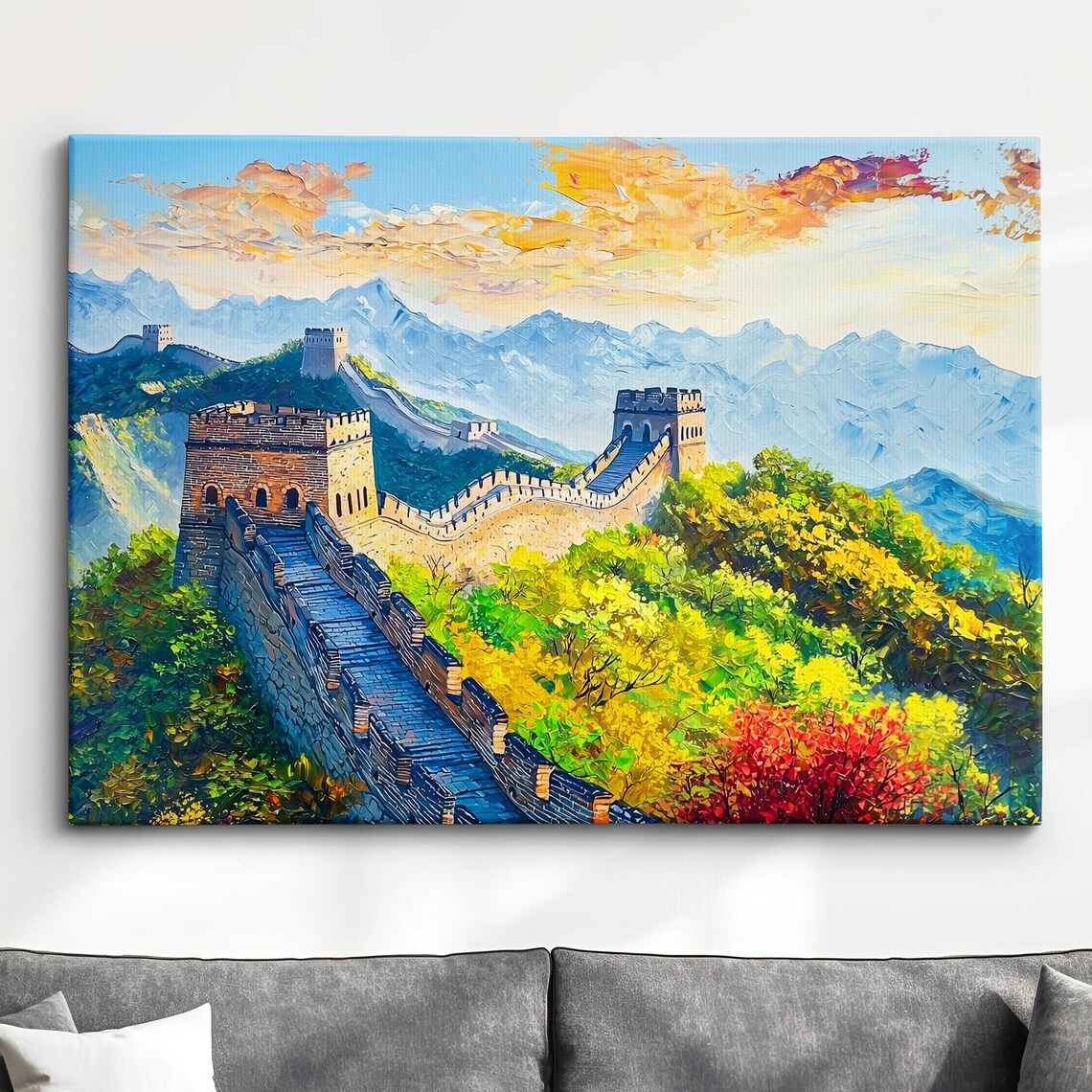Great Wall Of China Autumn Colors Golden Clouds Oil Painting Poster