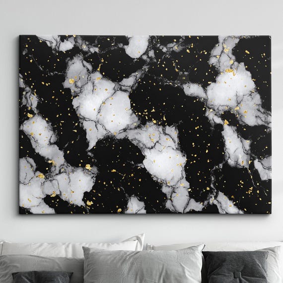Modern Abstract Black White Minimalist Marble Oil Painting Wall Art Framed Canvas Poster Print Home Living Room Decor Gift Ideas