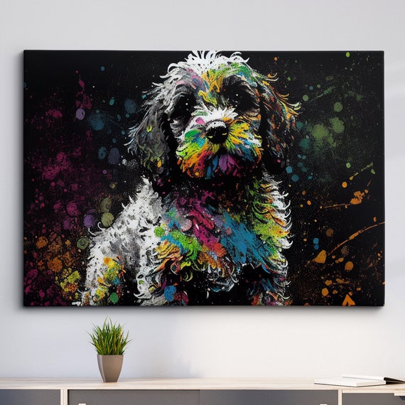 Colorful Cockapoo Dog Pet Abstract Modern Oil Painting Wall Art Framed Canvas Poster Print Home Kitchen Office Room Decor Gifts