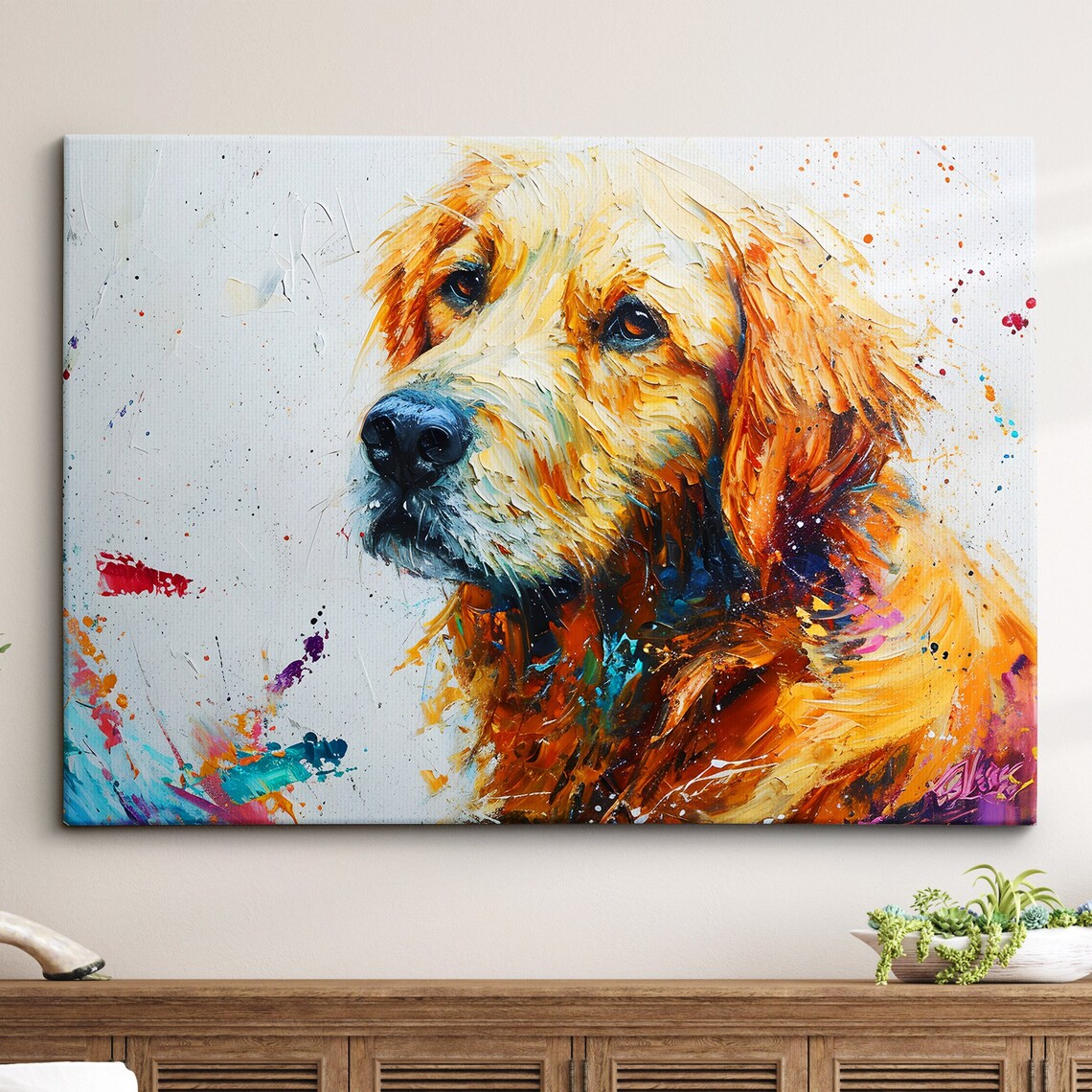 Golden Retriever Abstract Modern Oil Painting Art Print