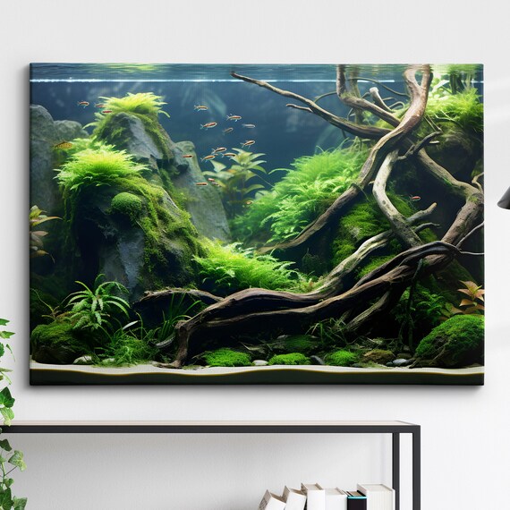 Fish Tank Water Aquascape Feature Aquatic Lover Wall Art Framed Canvas Poster Print Home Office Bedroom Games Room Decor