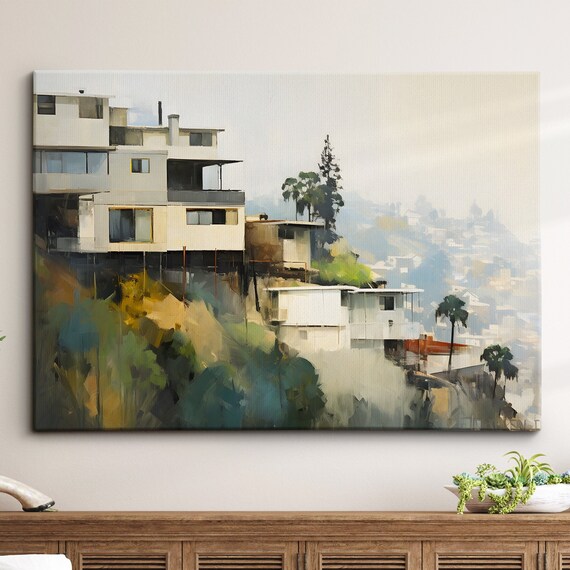 Modern Hollywood Hills Houses Palm Trees Abstract Cityscape Poster