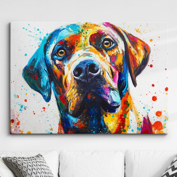 Colorful Labrador Retriever Dog Pet Abstract Modern Oil Painting Wall Art Framed Canvas Poster Print Home Kitchen Office Room Decor Gifts