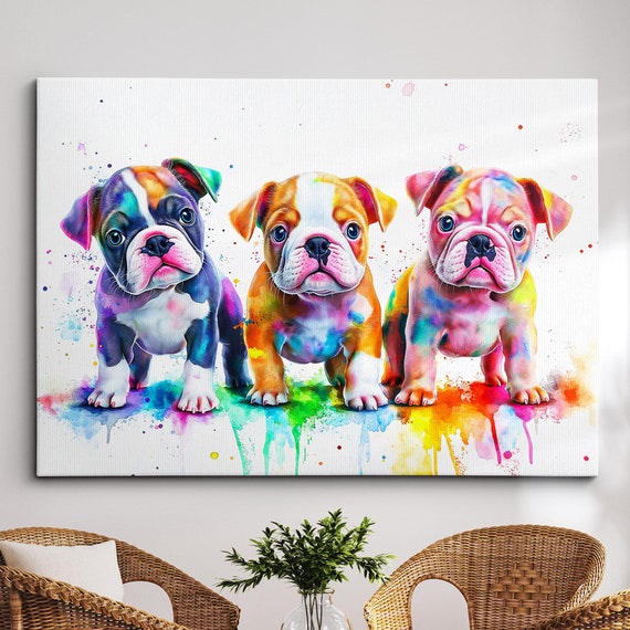 Puppys Pit Bulls Abstract Dog Pet Animal Painting Splatter Wall Art Framed Canvas Poster Print Home Kitchen Office Room Decor