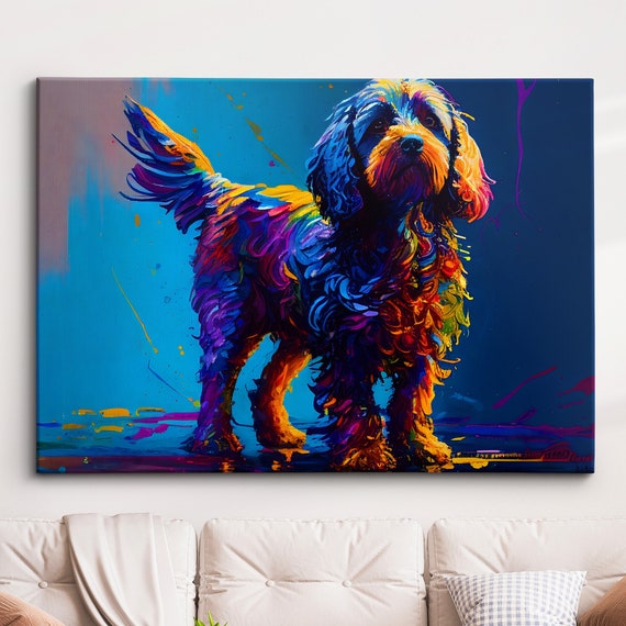 Colorful Cockapoo Dog Pet Abstract Modern Oil Painting Wall Art Framed Canvas Poster Print Home Kitchen Office Room Decor Gifts