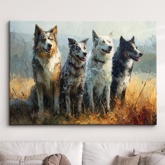 Pack Of Dogs Abstract Oil Painting Style Wall Art Framed Calming Canvas Poster Print Homeoffice Room Decor Gifts For Office Home