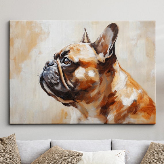 Orange Beige French Bulldog Dog Pet Abstract Modern Oil Painting Wall Art Framed Canvas Poster Print Home Kitchen Office Decor Gifts