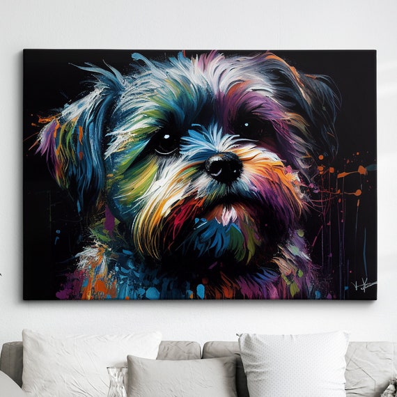 Colorful Shorkie Dog Pet Abstract Modern Oil Painting Wall Art Framed Canvas Poster Print Home Kitchen Office Room Decor Gifts