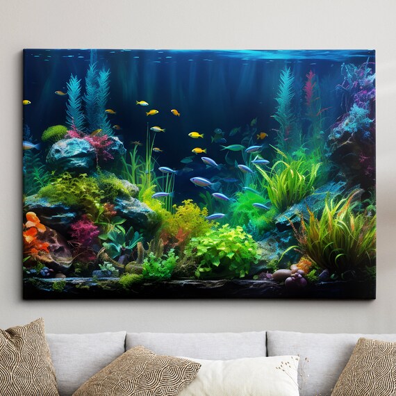 Fish Tank Water Aquascape Feature Aquatic Lover Wall Art Framed Canvas Poster Print Home Office Bedroom Games Room Decor