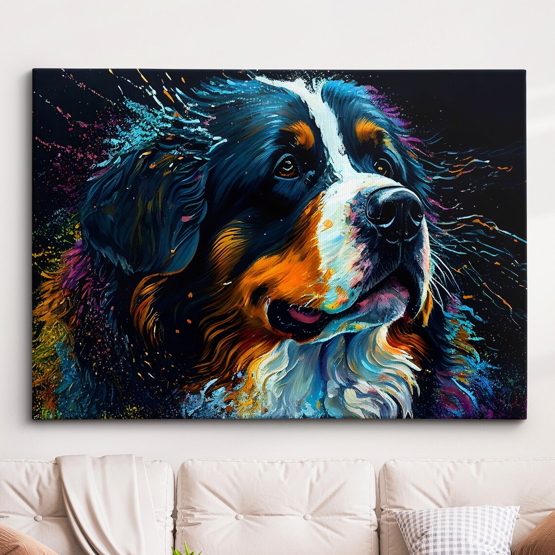 Bernese Mountain Dog Abstract Oil Painting Art Print