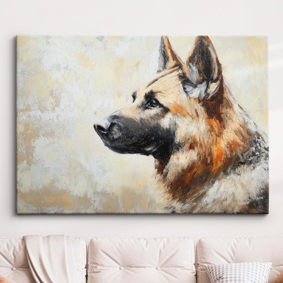 German Shepherd Abstract Dog Pet Animal Painting Splatter Wall Art Framed Canvas Poster Print Home Kitchen Office Room Decor Gifts