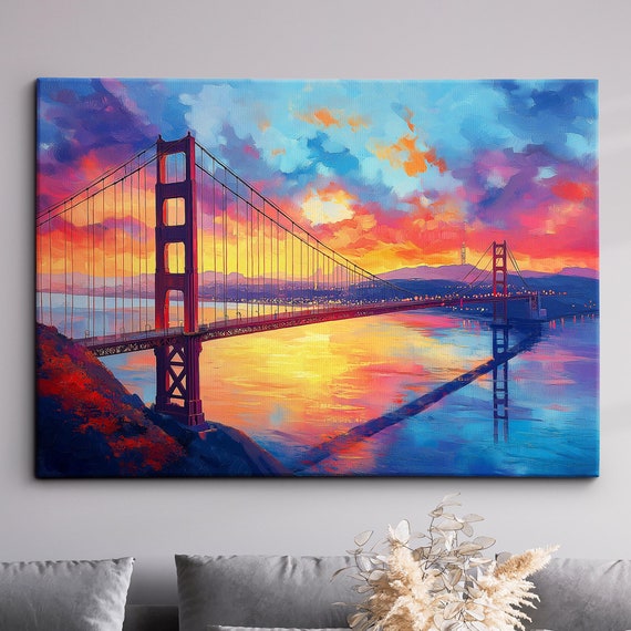 San Francisco Bay Golden Gate Bridge Abstract America Modern Painting Wall Art Framed Canvas Poster Print Homeoffice Room Decor Gifts