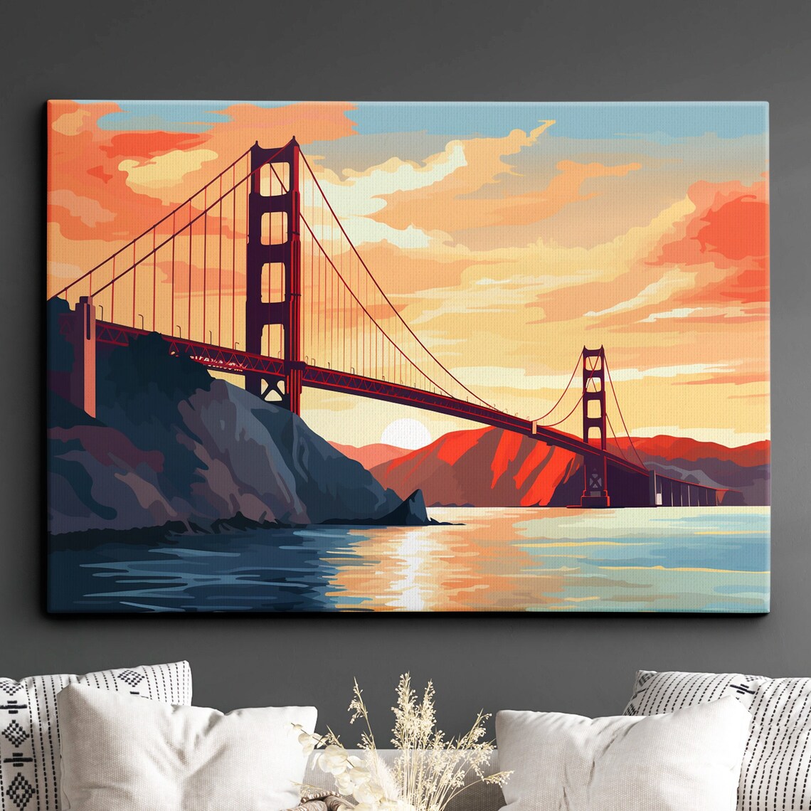 Golden Gate Bridge Sunset Abstract Modern Art Print