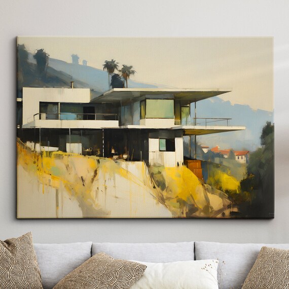 Hollywood Hills White Modernist Villa At Sunset Architecture Poster