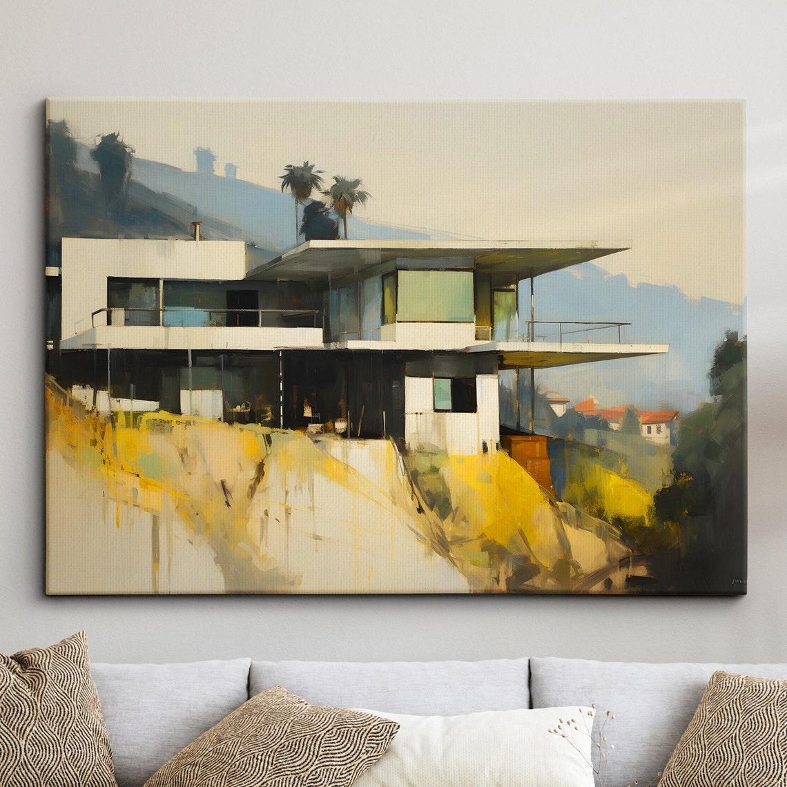 Hollywood Hills White Modernist Villa At Sunset Architecture Poster