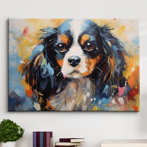 Cavalier King Charles Spaniel Crown Dog Pet Abstract Modern Painting Wall Art Framed Canvas Poster Print Home Kitchen Office Room Decor