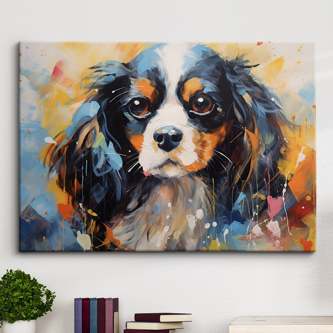 Cavalier King Charles Spaniel Crown Dog Pet Abstract Modern Painting Wall Art Framed Canvas Poster Print Home Kitchen Office Room Decor
