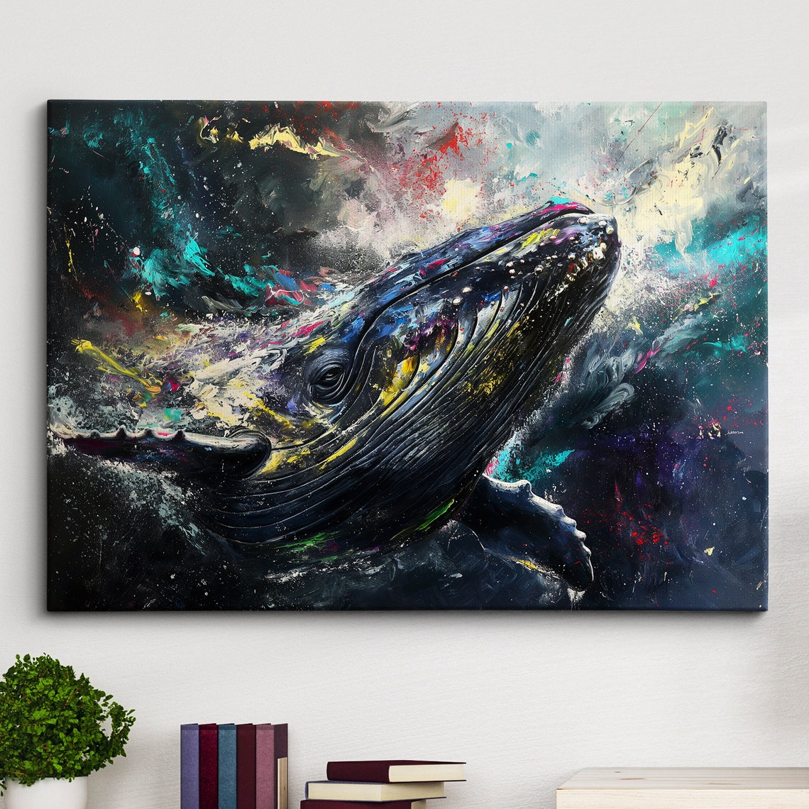 Humpback Whale Cosmic Abstract Oil Painting Style Wall Poster