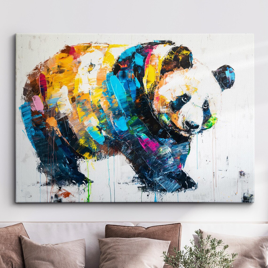 Walking Colorful Panda Abstract Brushstroke Animal Wall Poster